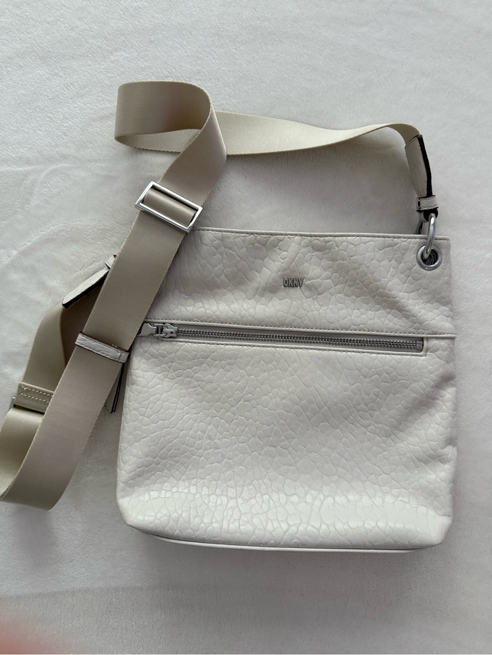 DKNY Textured Leather Crossbody Bag in Light Creme